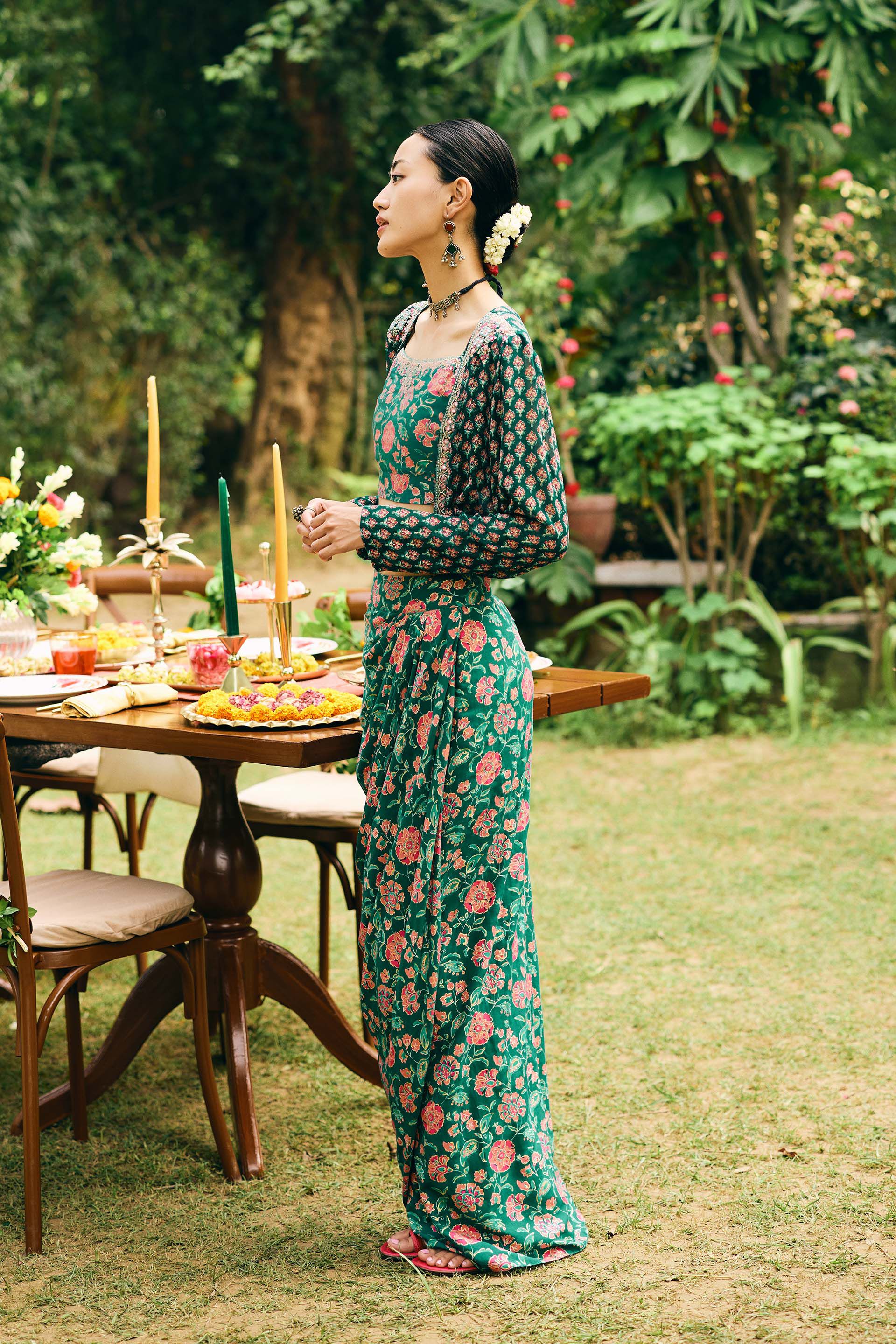 Gulzar Skirt Set, Green, image 3